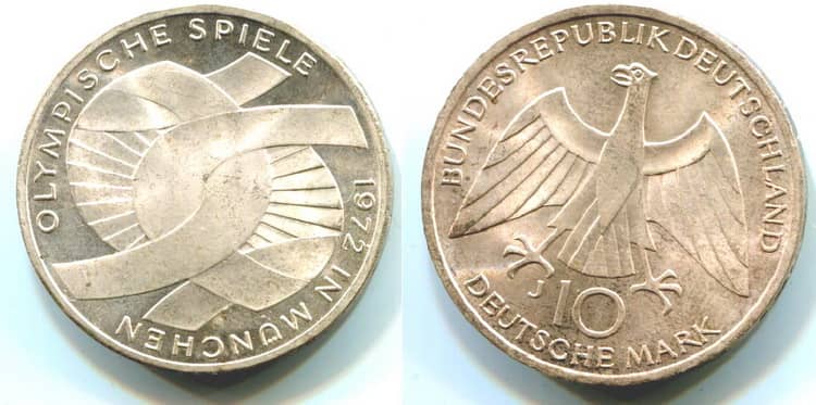 Германия 10 марок 1972 олимпиада 
