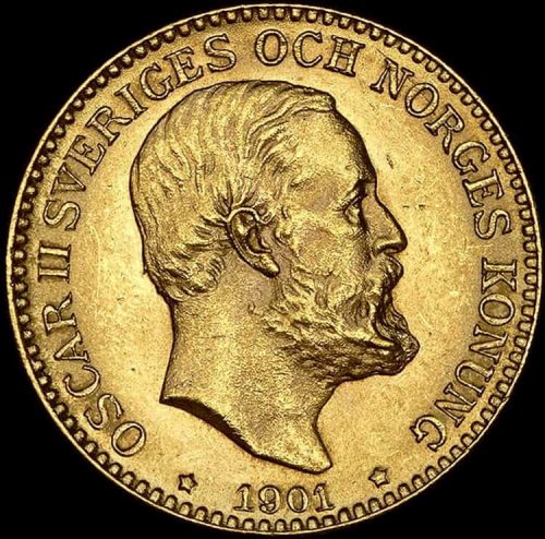 Аверс 10 шведских крон 1901 года