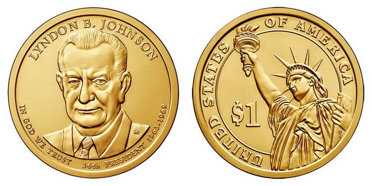 золотая монета президента Джонсона