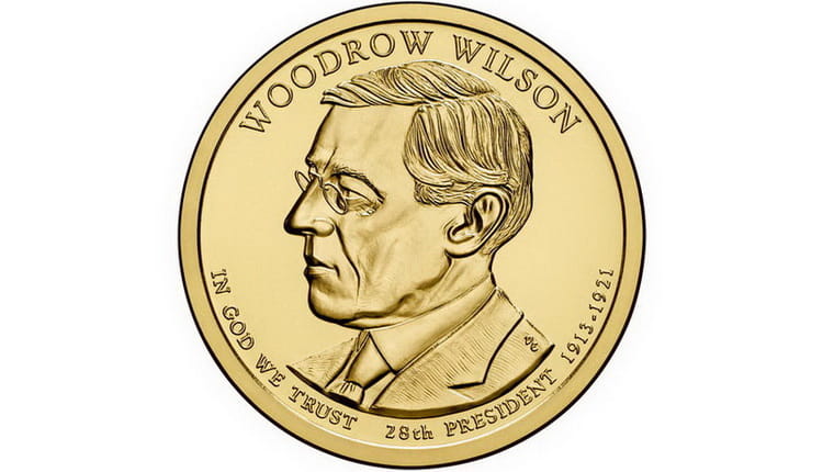 Золотая монета Вудро Вильсон