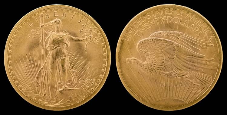 Золотая монета Сент-Годенса 1907 года