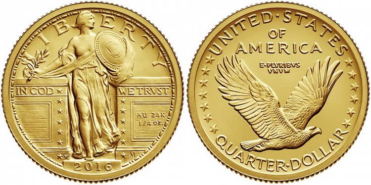 Золотая монета стоящей свободы