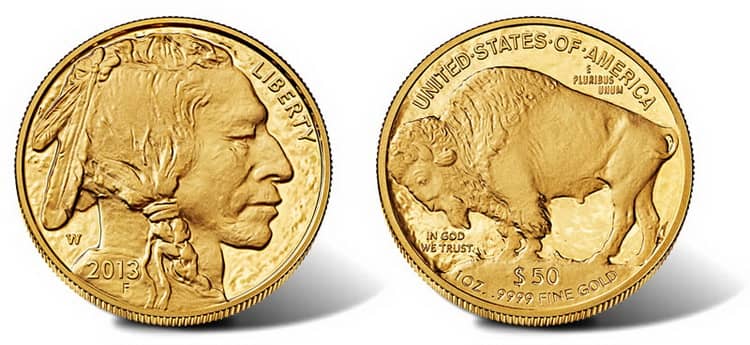 золотая монета голова индейца в 50 долларов 2013