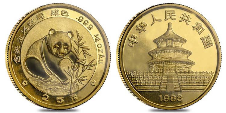 Особенности золотой монеты китайской Панды 1/4 унции 1988 года