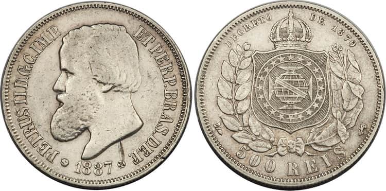 Серебряная монета Бразилии 1887 года