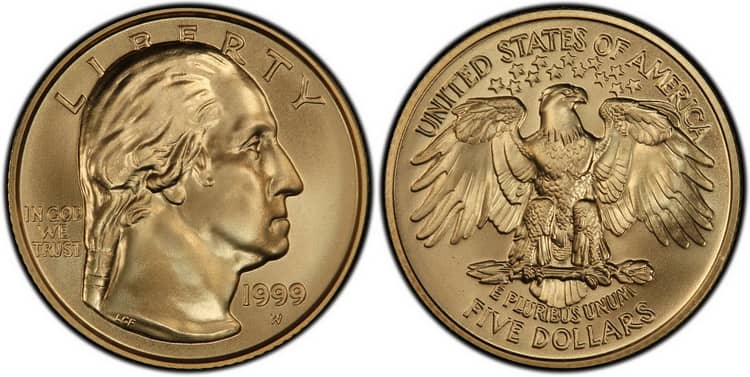 Золотая монета Джорджа Вашингтона 1999 года