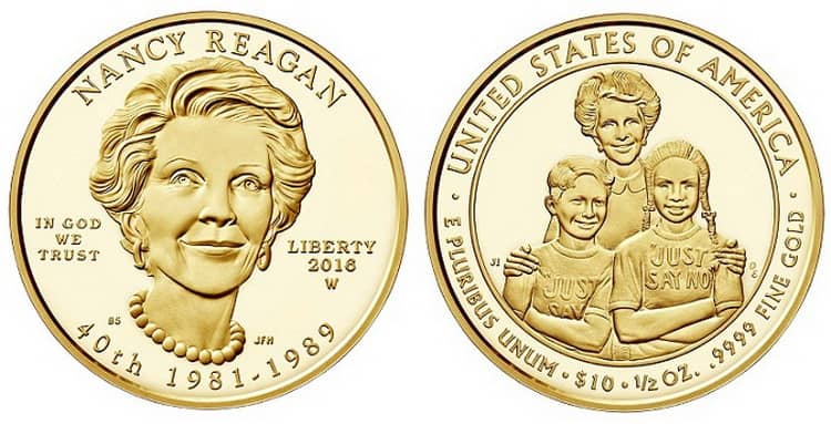 Золотая монета с портретом Нэнси Рейган