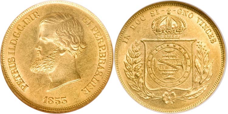 Особенности золотой монеты Бразилии в 10 000 реалов 1833 года