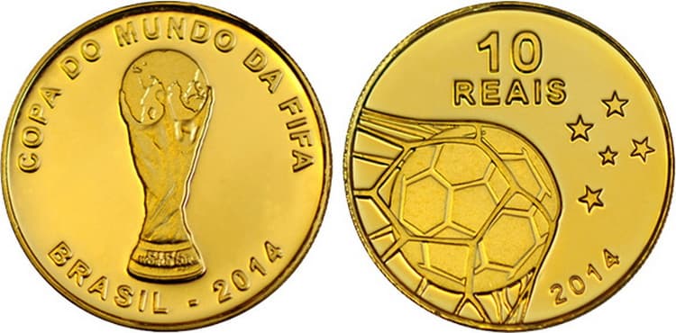 Золотые монеты Бразилии 2014 года в 10 реалов