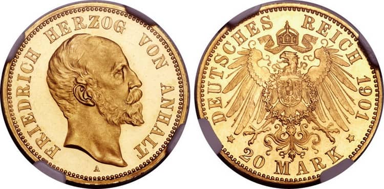 Характеристики золотой монеты 20 марок Вильгельма II