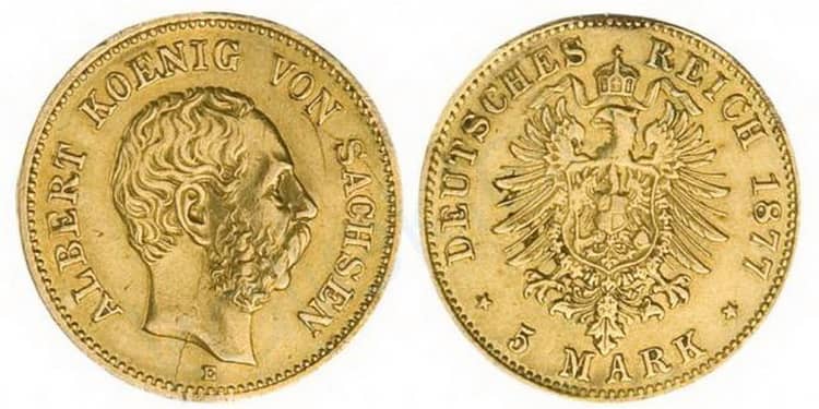 Германская золотая монета 50 марок 1877 года