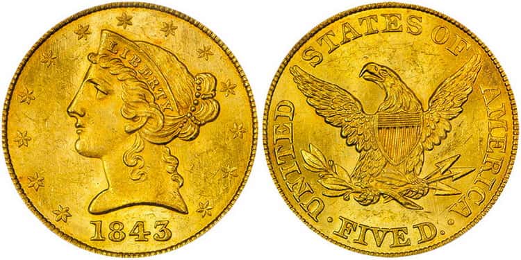 Характеристики золотой монеты Американский Двойной орел 1843 года