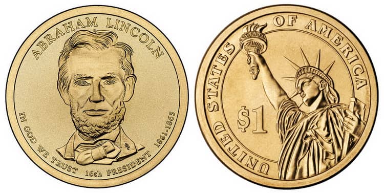 Золотая монета Авраама Линкольна 2007 г
