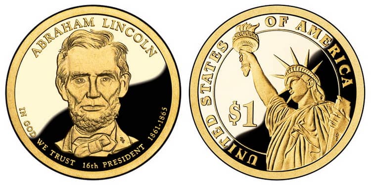Золотая монета Авраама Линкольна выпущенная 2007 года