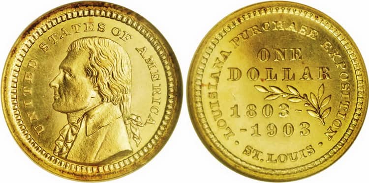 Золотая монета Томаса Джефферсона 1903 года