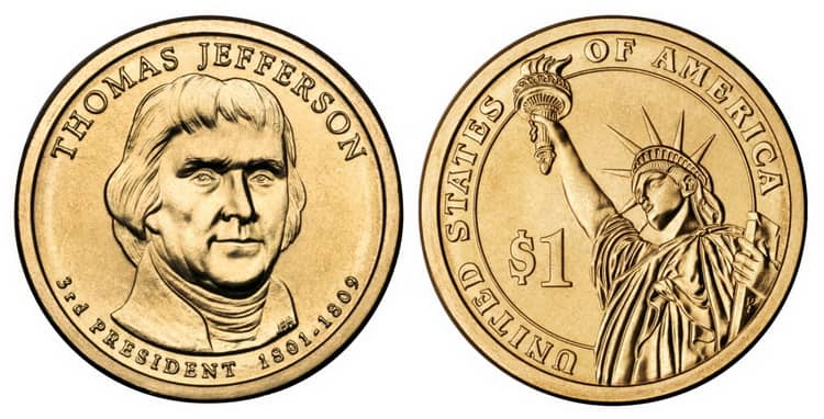 Золотая монета Томаса Джефферсона 2007 года