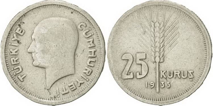 Серебряной монета Турции 1933 года